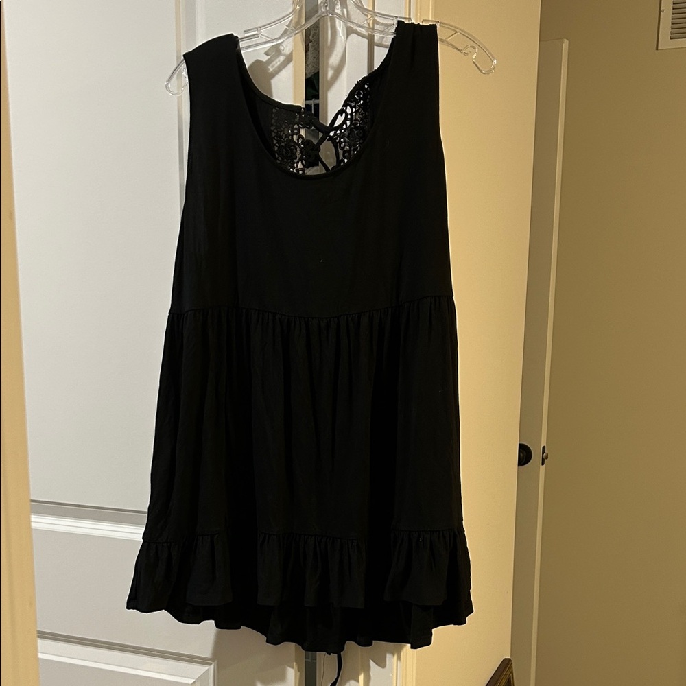 Cato Black Sleeveless Tunic with Ruffle Hem